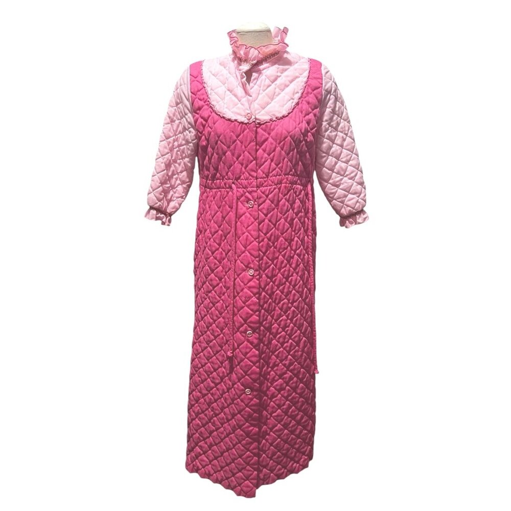 Vintage Handmade Quilted 1960's Button Front Nightgown Sleep Robe Sz Small/Mediu